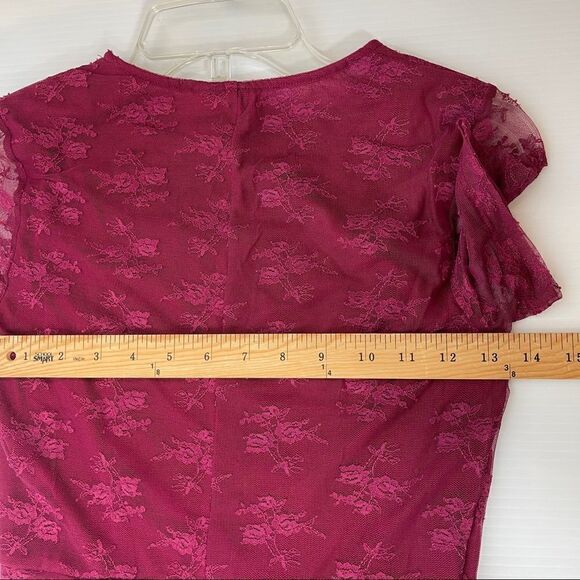Divided Lace Dress Fit & Flare Burgundy Short Sleeves Lined Stretch Women's 4 - Picture 10 of 11